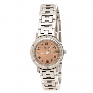 Hermes Peach Stainless Steel Clipper CL4.210 Women's Wristwatch 24 mm 