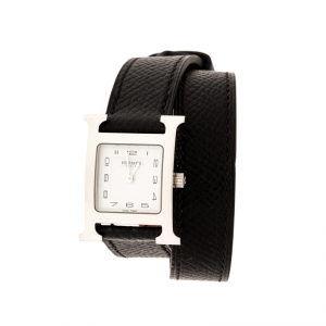 Hermes White Stainless Steel Heure H HH1.210 Women's Wristwatch 21 mm
