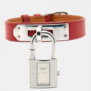 Hermes Silver Stainless Steel Leather Kelly KE1.210 Women's Wristwatch 20 mm