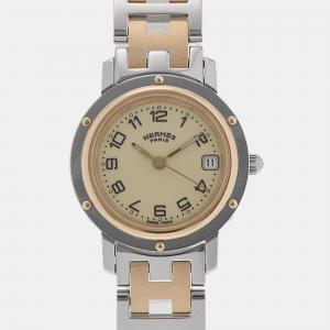 Hermes White Stainless Steel Clipper CL4.220 Quartz Women's Wristwatch 24 mm
