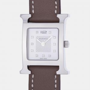 Hermes Silver Stainless Steel Heure H HH1.210 Quartz Women's Wristwatch 21 mm