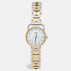 Hermes White Two Tone Stainless Steel Arceau AR3.220 women's Wristwatch 25 mm