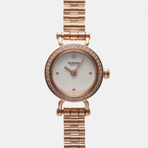 Hermes White 18k Rose Gold Faubourg FG1.171 Quartz Women's Wristwatch 15.5 mm