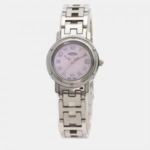 Hermes Pink Shell Stainless Steel Clipper CL4.210 Quartz Women's Wristwatch 24 mm