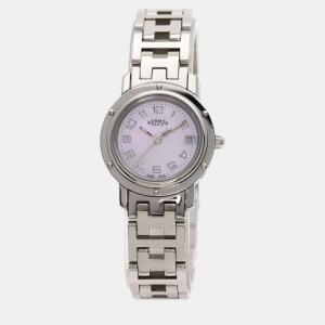 Hermes Pink Shell Stainless Steel Clipper CL4.210 Quartz Women's Wristwatch 24 mm