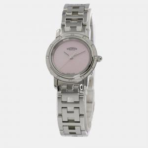 Hermes Pink Shell Stainless Steel Clipper CL4.230 Quartz Women's Wristwatch 24 mm