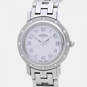 Hermes White Shell Stainless Steel Clipper CL4.230.212 Quartz Women's Wristwatch 24 mm