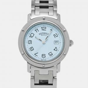 Hermes White Stainless Steel Clipper CL6.410 Quartz Women's Wristwatch 31 mm