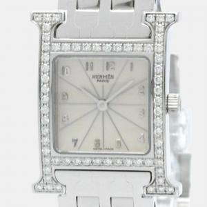 Hermes Silver Stainless Steel Heure H HH1.230 Quartz Women's Wristwatch 21 mm
