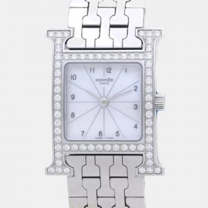Hermes White Shell Stainless Steel Heure H HH1.230 Quartz Women's Wristwatch 21 mm
