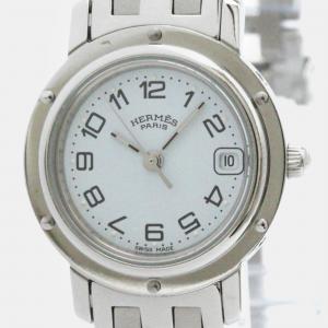 Hermes White Stainless Steel Clipper CL4.210 Quartz Women's Wristwatch 24 mm