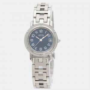 Hermes Navy Stainless Steel Clipper CL4.210 Quartz Women's Wristwatch 24 mm