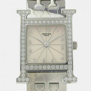 Hermes Silver Stainless Steel Heure H Quartz Women's Wristwatch 21 mm