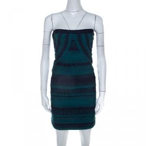 Herve Leger Deep Teal Knit Strapless Lesly Bandage Dress L
