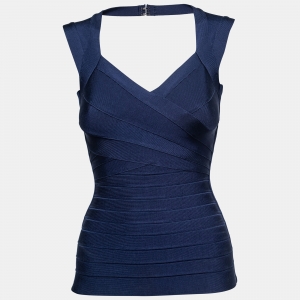 Herve Leger Blue Stretch Knit Bandage Top S