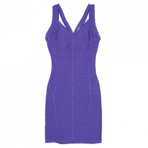 Herve Leger Purple Cutout Bandage Dress M
