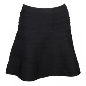 Herve Leger Black Flared Bandage Mini Skirt M