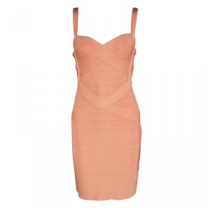 Herve Leger Melon Orange Sleeveless Bandage Dress M