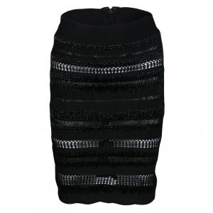 Herve Leger Black Embellished Perforated Pencil Skirt XS
