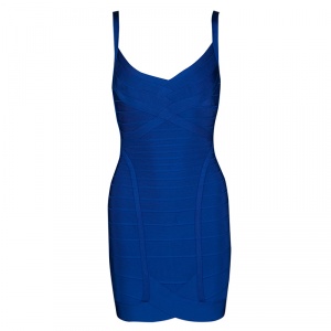 Herve Leger Blue Sapphire Sleeveless Dahna Bandage Mini Dress XS