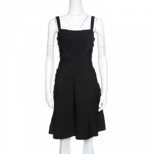 Herve Leger Black Knit Sleeveless A Line Faith Novelty Essentials Dress M