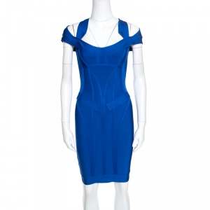 Herve Leger Bright Blue Cold Shoulder Detail Lilliana Bandage Dress XS