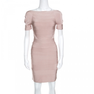 Herve Leger Roseblush Pink Cold Shoulder Bandage Dress S