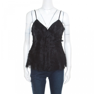Herve Leger Black Silk Organza Raw Edge Tiered Babydoll Top L