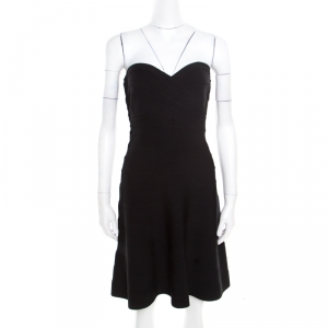 Herve Leger Black Stretch Knit Strapless Akari Bandage Mini Dress L