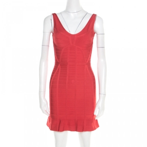 Herve Leger Red Sleeveless Bandage Fit and Flare Dress XS