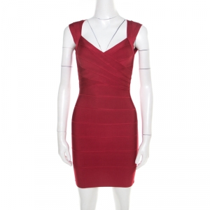Herve Leger Lipstick Red Cutout Back Detail Sleeveless Bandage Dress XXS