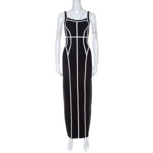 Herve Leger Black Sleeveless White Piping Detail Helena Bandage Gown XS