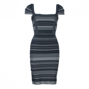 Herve Leger Moss Green Striped Bandage Dress M