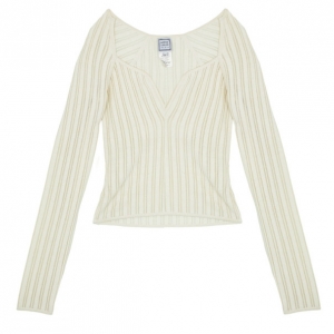 Herve Leger Long Sleeve Cream Fitted Top L