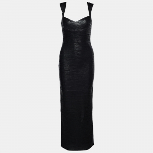 Herve Leger Black Foil Print Knit Bandage Dress S