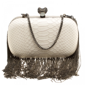 House of Harlow 1960 Off White Python Embossed Leather Jude Clutch