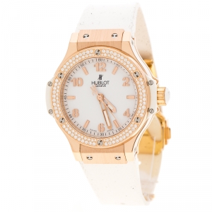 Hublot White 18K Rose Gold Diamonds Big Bang Women's Wristwatch 38 mm