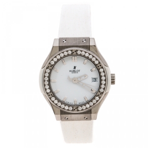 Hublot White Titanium and Stainless Steel Diamond Classic Fushion Women's Wristwatch 33 MM