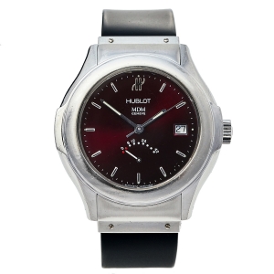 Hublot Burgundy Stainless Steel Classic MDM 1831.1 Unisex Wristwatch 40 mm