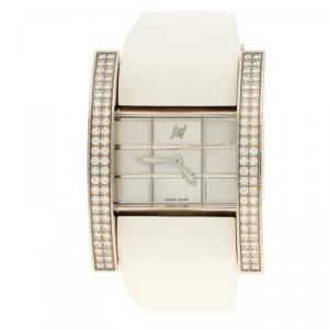Hysek Mother of Pearl White Gold Diamond Rectangular  Women's Wristwatch 36 mm