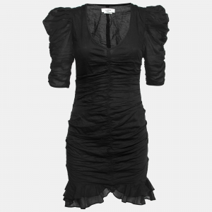 Isabel Marant Etoile Black Cotton Ruched Mini Dress S