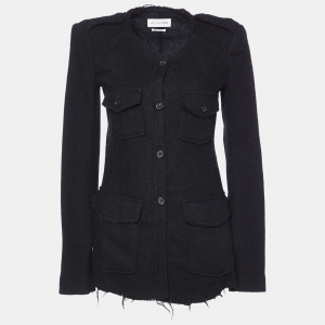 Isabel Marant Etoile Black Wool Blend Frayed Shirt Jacket S