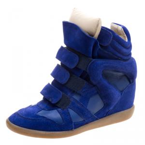Isabel Marant Cobalt Blue Suede and Leather Burt Wedge Sneakers Size 41