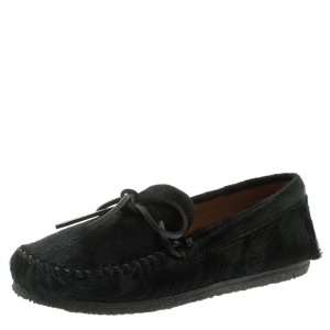 Isabel Marant Étoile Black Calf Hair Fell Bow Moccasins Size 40