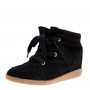Pre Owned Isabel Marant Black Suede Bobby Lace Up Wedge Sneakers Size 40