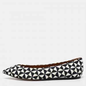 Pre Owned Isabel Marant Monochrome Printed Canvas Pointed Toe Ballet Flats Size 38