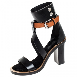 Isabel Marant Black/Tan Leather Jenyd Ankle Wrap Open Toe Sandals Size 37