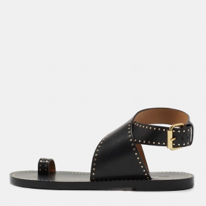 Pre Owned Isabel Marant Black Leather Embellished Flat Sandals Size 40