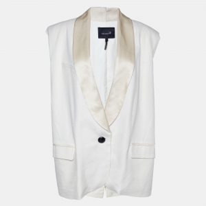 Isabel Marant Beige Satin Trim Canvas Oversized Waistcoat S