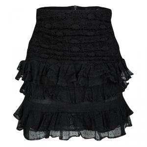 Isabel Marant Black Ruched Tiered Lace Mini Skirt XS